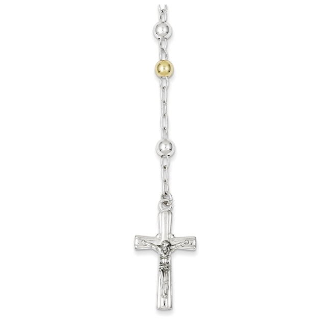 925 Sterling Silver Rosary Tri Color Beads Necklace Pendant Charm Religious