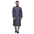 thumbnail image 1 of Atasi Ensemble Kurta Traditionnel en Satin Slub Imprimé à Col Mandarin pour Hommes, 1 of 1