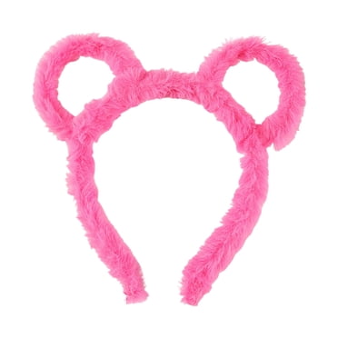 Riforla Women Winter Thick Stuffed Headband Round Bear Ears Makeup Hair Hoop Cartoon Shaped Stuffed Hair Hoop Party Barrettes Hot Pink