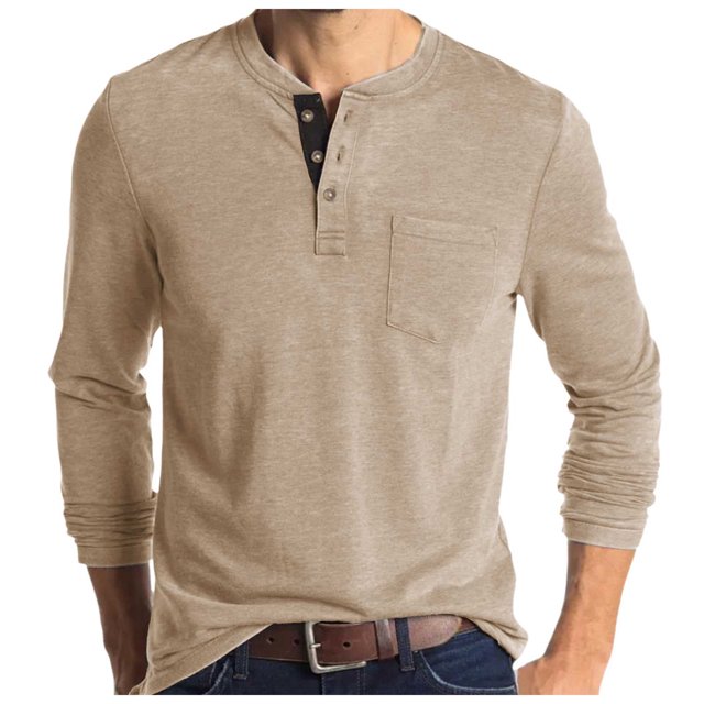 Stylish Men's Button-Up Long Sleeve T-Shirt for Autumn Casual Wear Comfortable Base Layer for Everyday Use Fashionable Rounded Neck Tee