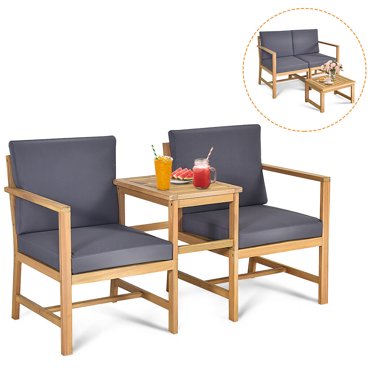 Costway Ensemble 3 en 1 Table et Chaises de Patio Mobilier de Jardin en Bois Massif