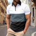 thumbnail image 1 of Chemises pour Hommes, Mode Homme Décontractée Couleur Unie Fermeture Éclair Manches Courtes Col Rabattu Blouse, 1 of 6