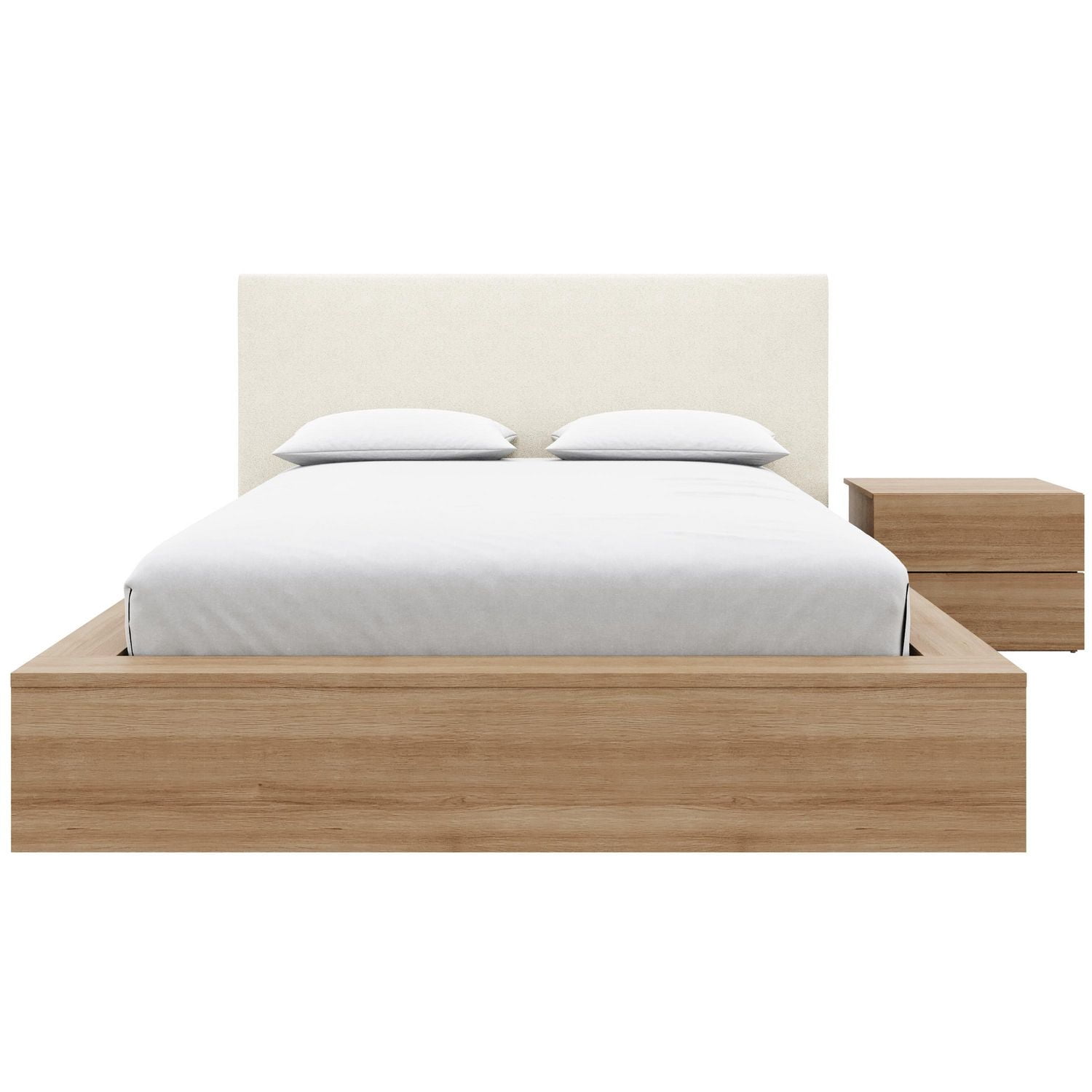 Ensemble de chambre à coucher Jane 3 pièces avec lit queen size, tête de lit rembourrée et table de chevet