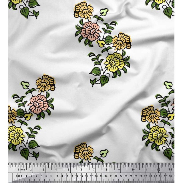 Soimoi Rayon Fabric Leaves & Floral Block Fabric Prints by Yard 42 Inch Wide