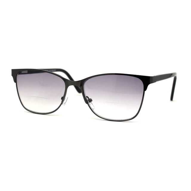 Mens 90s Fashion Metal Rim Rectangle Bifocal Light Sunglasses Reader Gunmetal +1.75