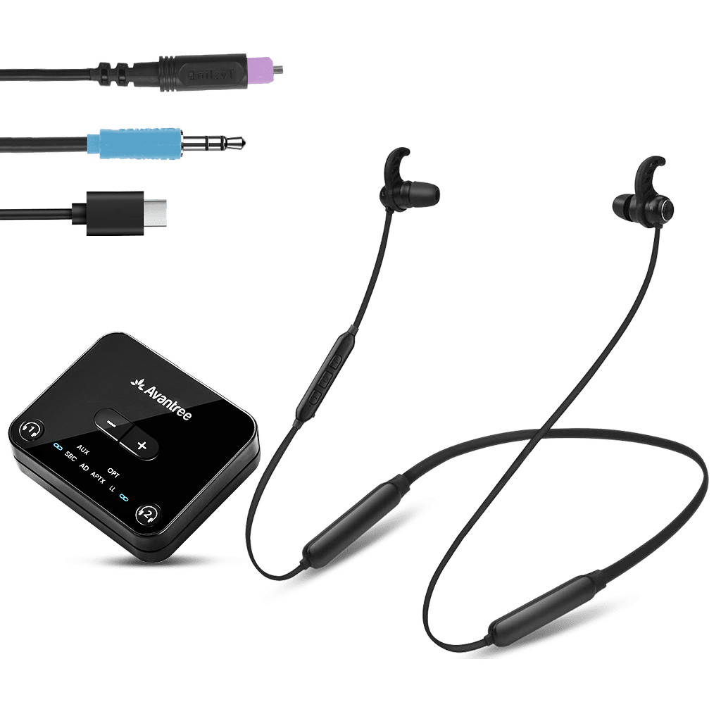 Avantree HT4186-Q - Wireless Earbuds for TV with aptX Adaptive, Bluetooth Neckband Headphones & Transmitter for Optical Digital or 3.5mm AUX Audio