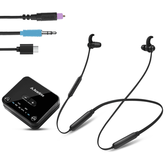 Avantree HT4186-Q - Wireless Earbuds for TV with aptX Adaptive, Bluetooth Neckband Headphones & Transmitter for Optical Digital or 3.5mm AUX Audio