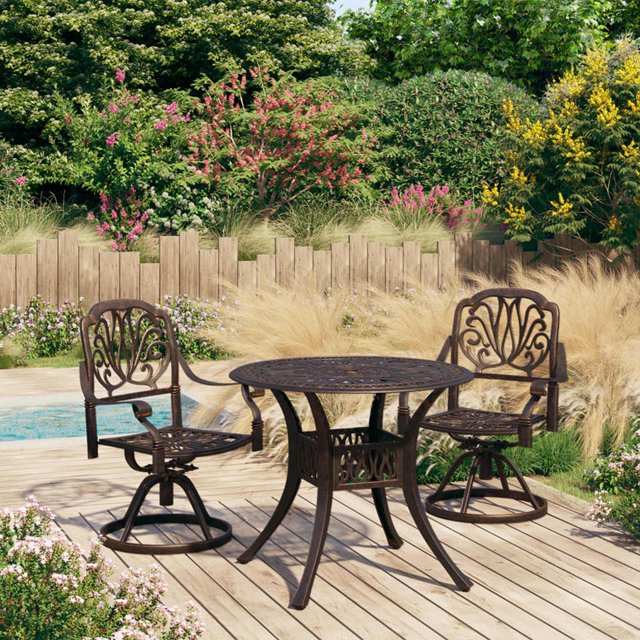 vidaXL Ensemble Bistro 3 Pcs Aluminium Coulé Bronze