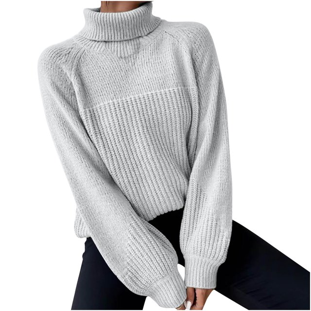 FAIWAD Chandail à Col Roulé pour Femmes Manches Longues Tricoté Côtelé chandail Tendance Basique