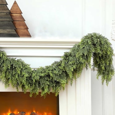 Leutsin Christmas Cedar Garland ,Artificial Green Cedar Garland, Faux Cedar Pine Needles Garland for Home Fireplace Indoor Outdoor Holiday Party Decoration 5.9ft