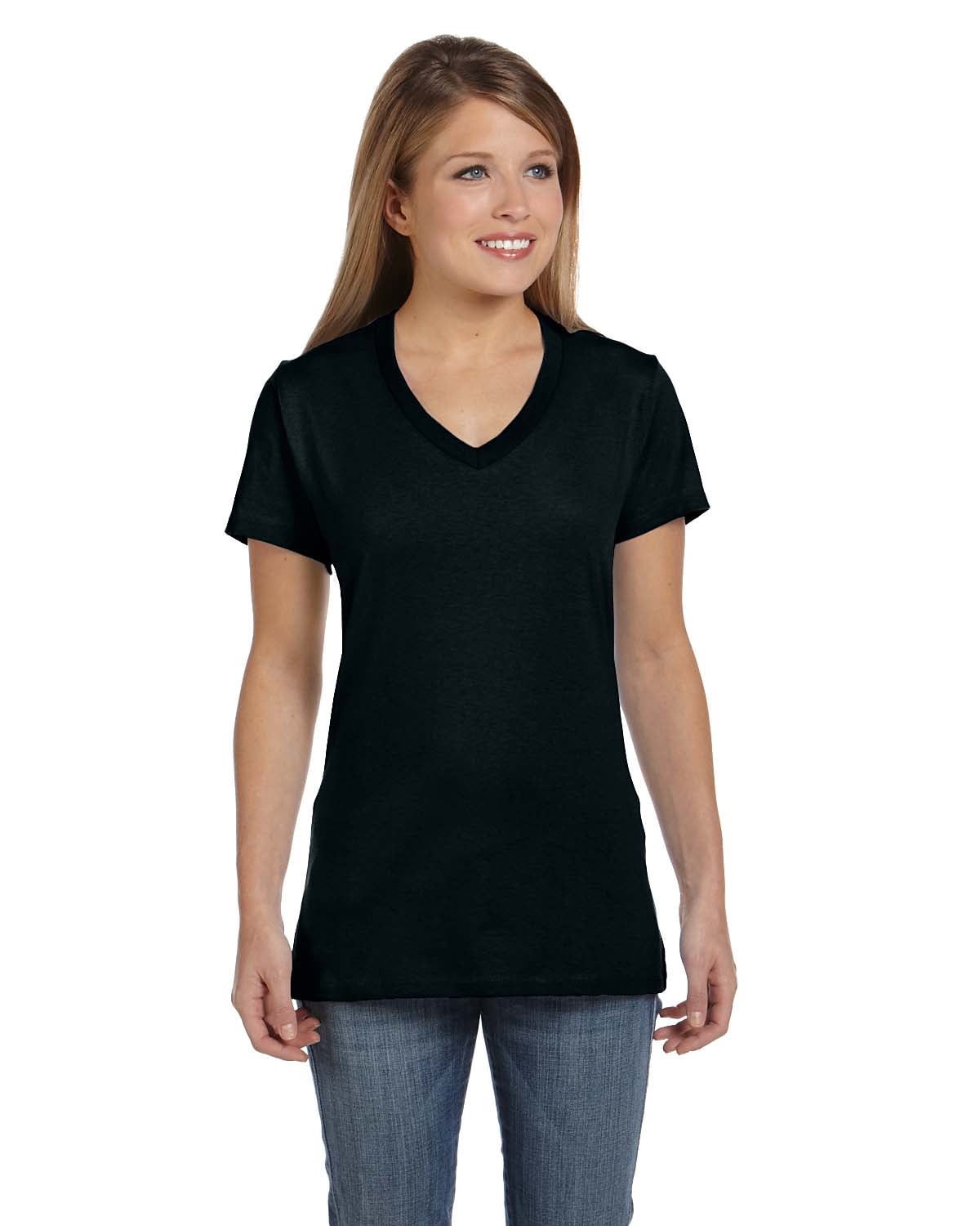 Hanes Ladies Ringspun Cotton Nano-T V-Neck T-Shirt, Style S04V