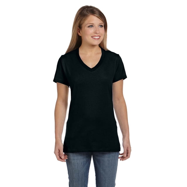 Hanes Ladies Ringspun Cotton Nano-T V-Neck T-Shirt, Style S04V