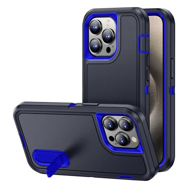 Supershield iPhone 15 Pro Max Defender Étui avec Béquille Bleu, Doté d'Un design Antichoc à Trois Couches avec une protection de Qualité Militaire. l'Étui Comprend une Béquille Hautement Ajustable avec Trois modes Stables, Prenant en Charge des angles jusqu'à 60 Degrés. Conçu pour iPhone 15 Pro Max, Il Offre une protection contre les Chutes, les Égratignures et la Poussière avec des Coins Air Guard et des Bords Surélevés pour la Sécurité de l'Écran et de l'Appareil Photo. l'Étui Est compatible avec la