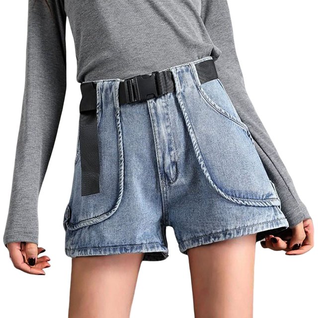 adviicd Womens Running Shorts Haut Lin Mélangé Taille Tirez sur Short d'Été pour les Femmes Poches à la Mode Bleu, M