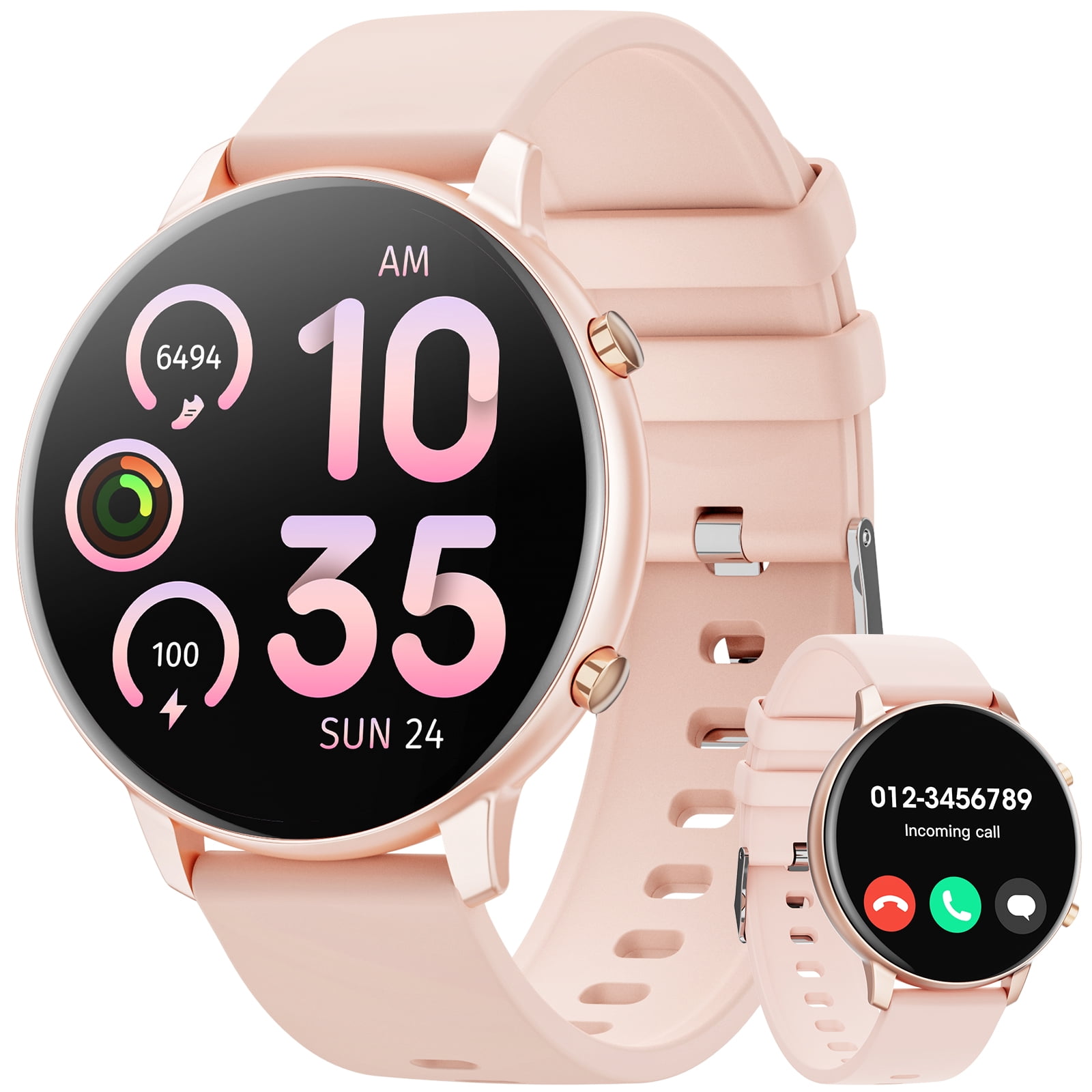 Mingdaln Women Smart Watch 45MM, with Answer Make Call/IP68 waterproof/10 days standby, with Fitness Tracker,fits for Android iPhone Devices（Pink）