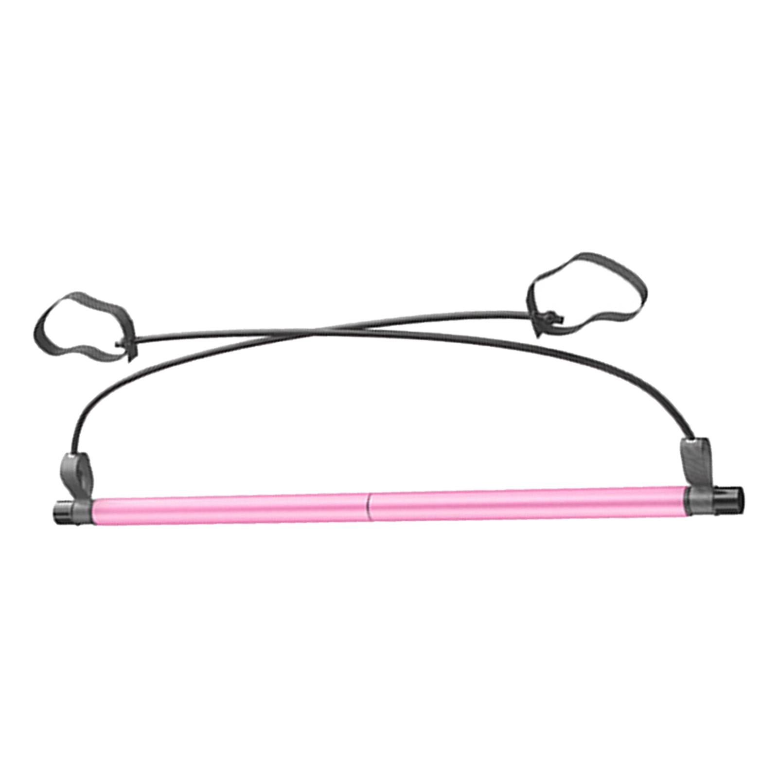 Multifunction Pilates Bar with Resistance Band Rope Puller Total Body Stick Foot Strap out Portable Rod for home and gym Men Home - Pink