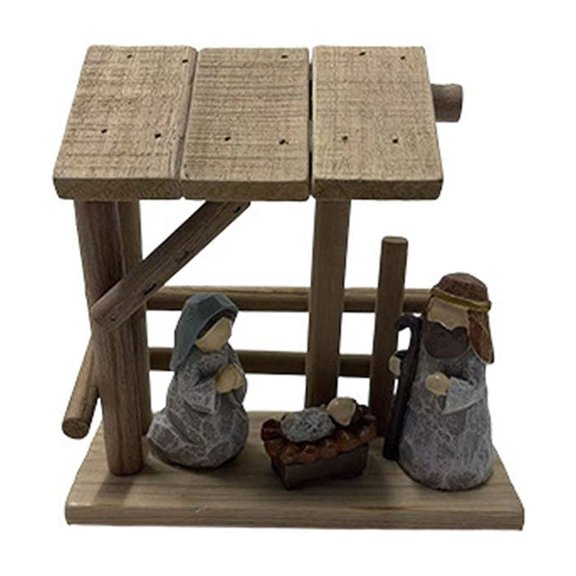 wycnly Figurine de Scène de la Nativité en Résine Sainte Famille Noël Ornement de Table pour Mangeoire Religieux de Collection Décoration d'Étagère Ensemble Cadeau Présentoir Stable