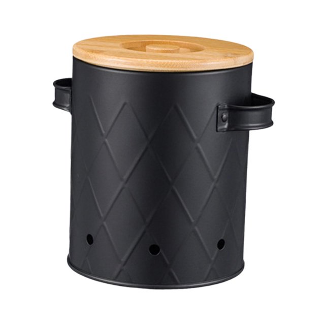 Lipstore Kitchen Vegetable Storage Tin Potato Onion Garlic Storage Bin with Lid Kitchen Storage Canister for Kitchen Countertop Pantry Black Medium