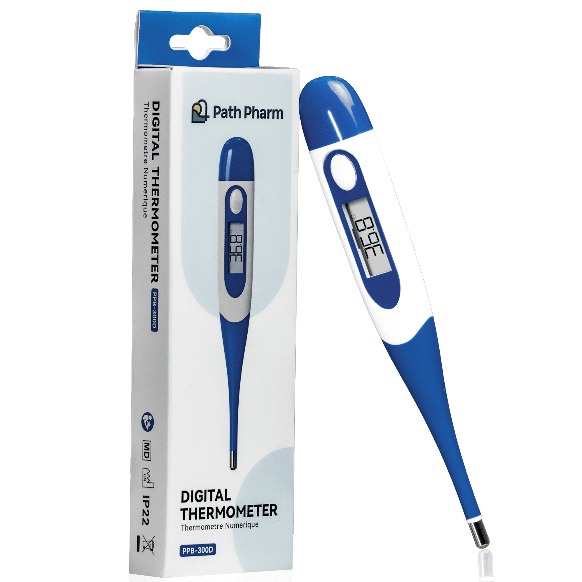 Path Pharm Digital Thermometer with 0.1°C Accuracy - Waterproof Baby Thermometer - Flexible Tip, Fast 30-Second Readings, Both ℃/℉ - Oral, Underarm, Rectal Thermometer for Babies, Adults, Seniors