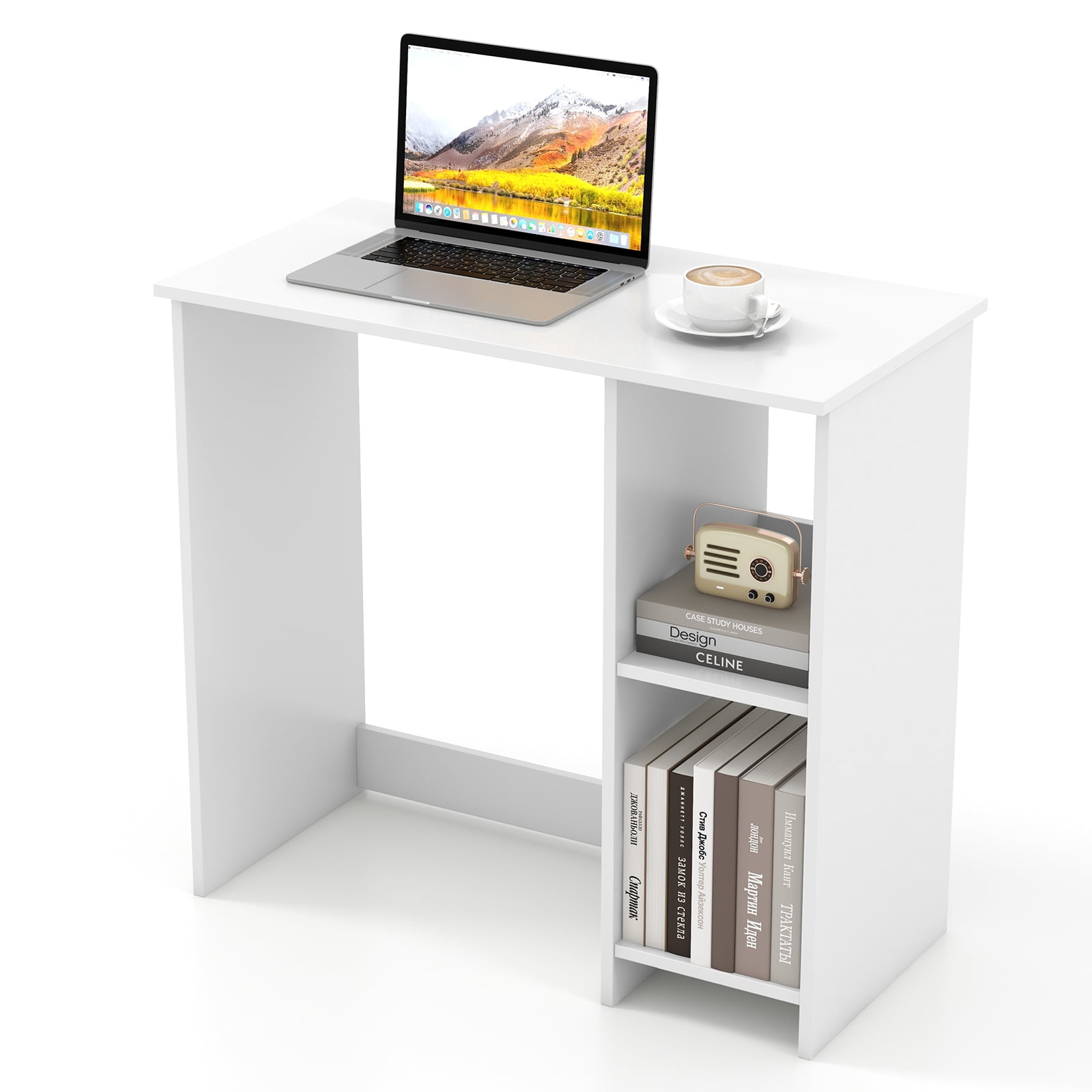 Patiojoy Computer Desk for Small Space 31.5" Home Office Desk with Shelves Space Saving Study Writing Desk