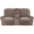 thumbnail image 2 of CHOK 2024 Housse de Causeuse Inclinable avec Console Centrale Housse Extensible en Velours pour Fauteuil Inclinable 2 Places avec Porte-Gobelet, 2 of 10