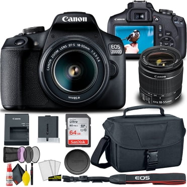 Canon EOS 2000D / Rebel T7 DSLR Camera with 18-55mm Lens (International Model) Bundle with Filter, Bag & SDXC Memory Card