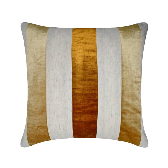 The HomeCentric Decorative Gold Pack of 2, 26x26 inch (65x65 cm) Euro Size Shams, Velvet & Linen Patchwork Euro Shams For Sofa, Striped Pattern Modern Style Easter - Velvet Band Gold