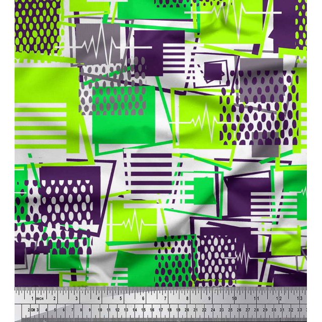 Soimoi Green Rayon Crepe Fabric Geometric Abstract Print Fabric by Yard 46 Inch Wide