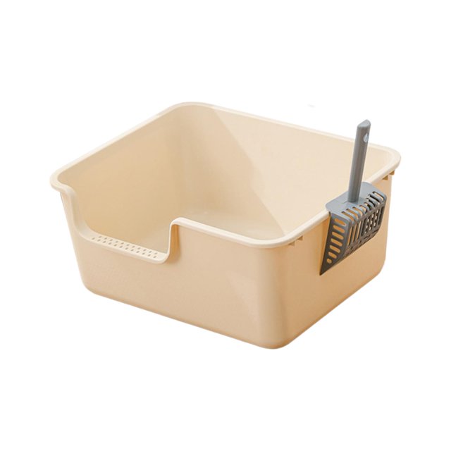 Cat Litter Box Kitty Litter Pan Cat Sandbox Durable Open Top Pet Litter Tray Light Coffee