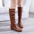 thumbnail image 1 of Babysbule Chaussures pour Femmes en Liquidation, Bottes Hautes à Enfiler pour Femmes à Talon Carré de Couleur Unie, Bottes Hauteur Genou à Bout Rond, 1 of 5