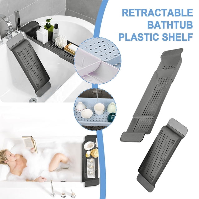 Aqestyerly Expandable Bathtub Storage Rack Tub Stand Tray Table Bathroom Storage Bag Stand HWRETIE