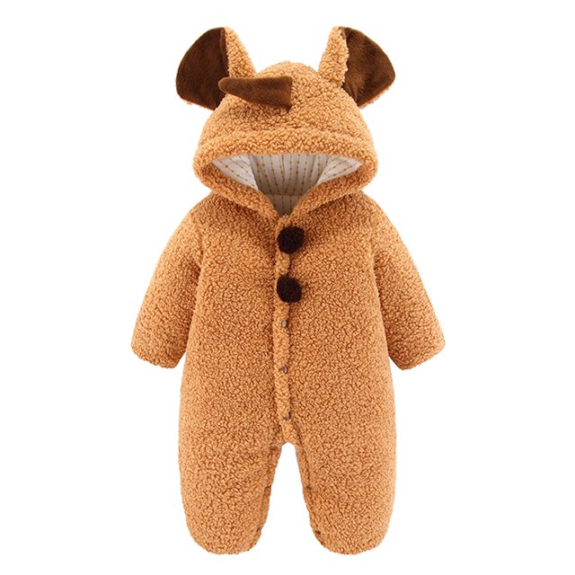 AherBiu Baby Newborn Winer Clothes Hooded Bodysuits Fleece Lined Jumpsuits Warm Thick Rompers Infant Toddler Rompers Solid Color