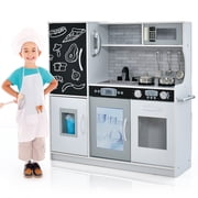 Costway Kid's Pretend Play Kitchen Toddler Kitchen Playset with Blackboard White