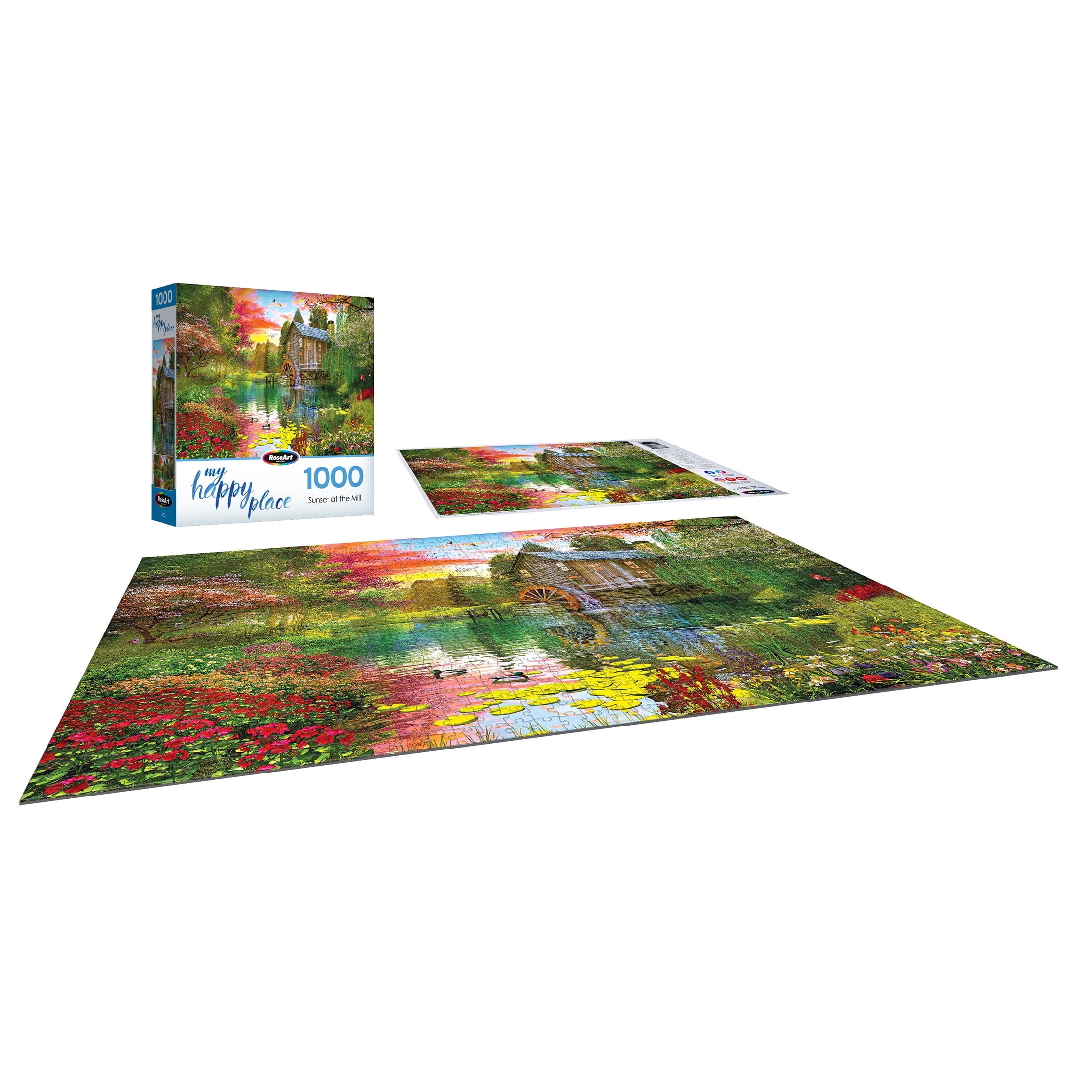 RoseArt - Lieux favoris 1000 pièces - coucher de soleil au moulin - Puzzle emboîtable pour adulte