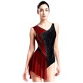 thumbnail image 3 of TiaoBug Justaucorps de Gymnastique pour Femmes à Paillettes avec Strass, Robe, Sans Manches, en Maille Transparente, Patchwork, Justaucorps à Jupe, Bourgogne, m, 3 of 7