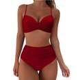 thumbnail image 1 of Huesdet Womens Bikini Sets Triangle Sexy Swimsuit Color Block String Two Piece Bathing Suit(Wine,XXL), 1 of 7