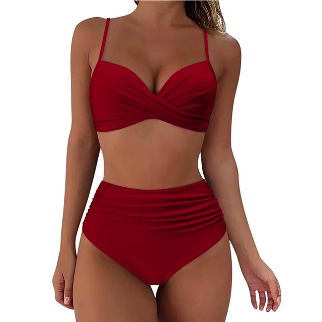 Huesdet Womens Bikini Sets Triangle Sexy Swimsuit Color Block String Two Piece Bathing Suit(Wine,XXL)