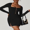 thumbnail image 2 of Robe de Soirée à Manches Longues pour Femmes avec Ourlet Fendu et Col en U, 2 of 7