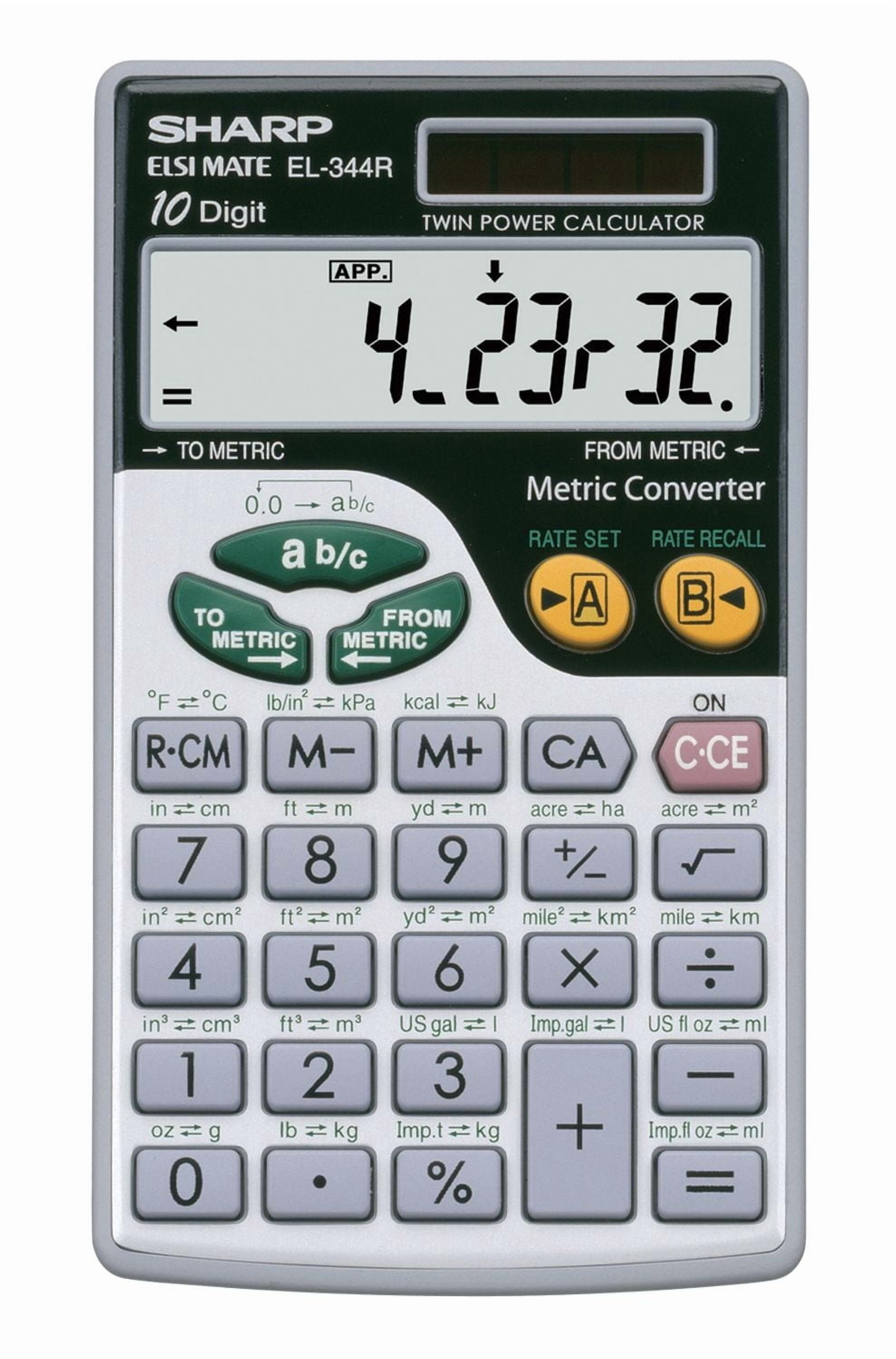 Sharp EL344R Metric Conversion Desktop Calculator for Elementary, High School & College Use, 10-Digit Display, 44 Metric Conversions, Twin Power Solar & Battery, 3-Key Memory