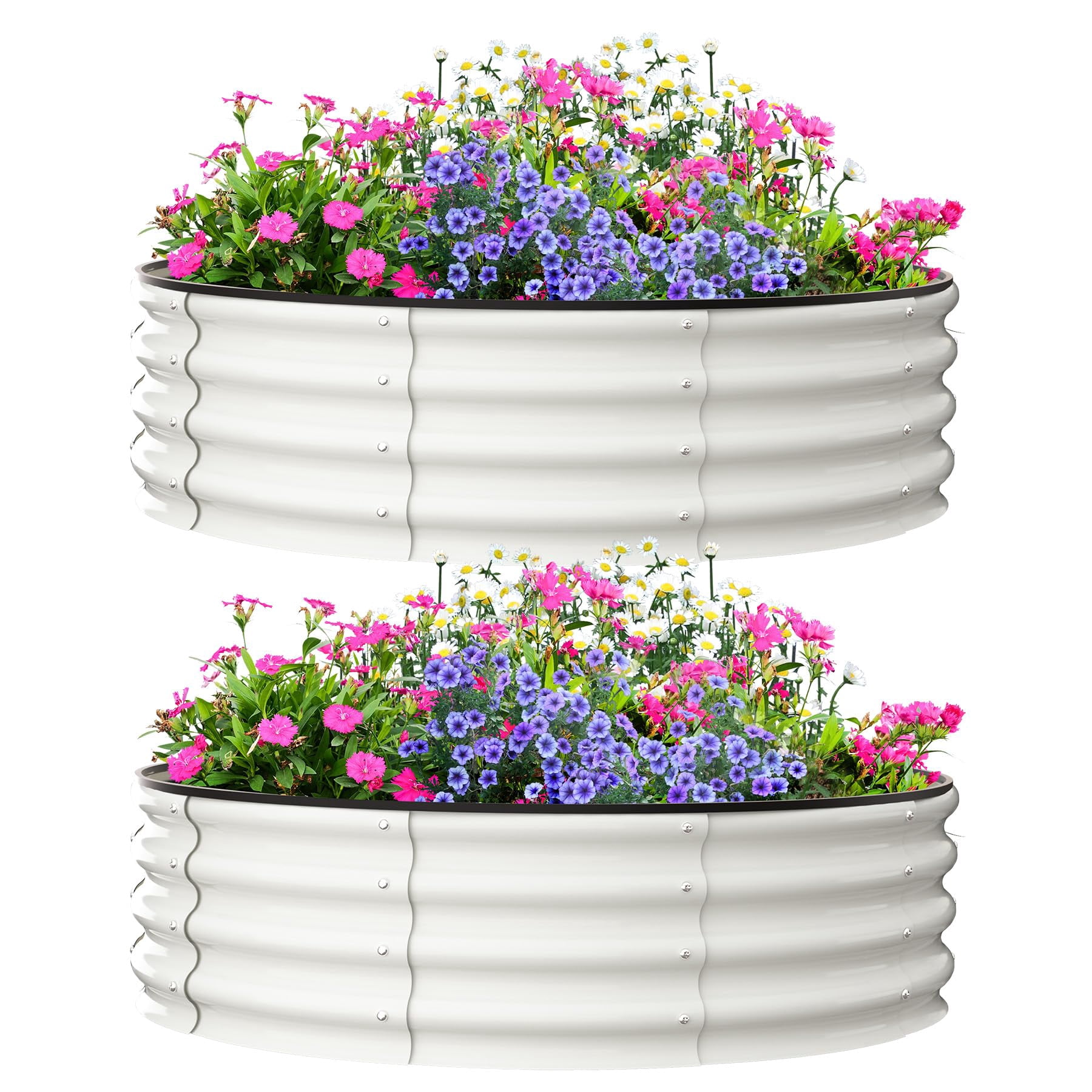 AKDSteel Lot de 2 Bacs de Jardin Surélevés Ronds Galvanisés - Tailles 2 Pi/3 Pi/4 Pi - Bac Extérieur pour Fleurs et Légumes - Conception Robuste et à Fond Ouvert