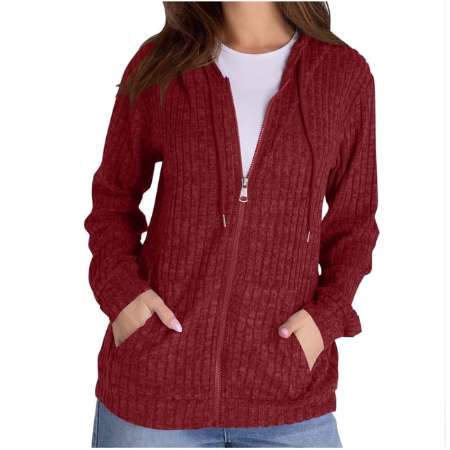 Erwazi Cardigan Sweaters for Women Ribbed Knit Zip Up Hoodies Long Sleeve Tunic Tops Lightweight Cardigans Jackets