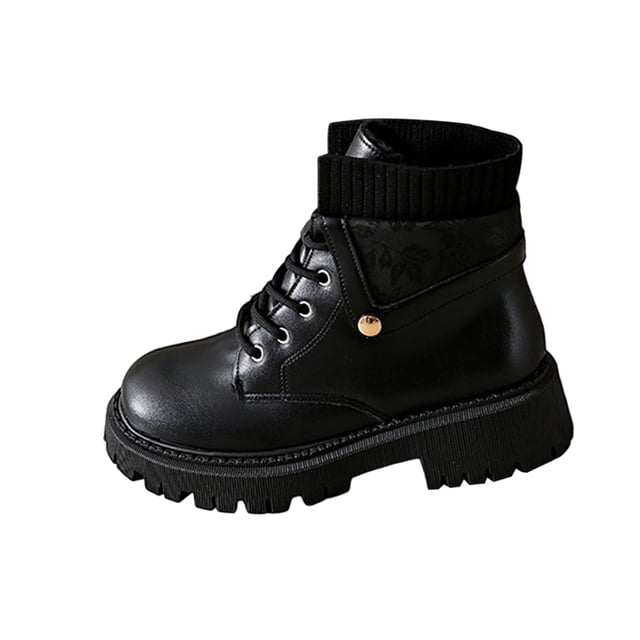 Womens Winter Boots Ankle Boots Printed Round Toe Lace-Up Front Low Heel Ankle Boots
