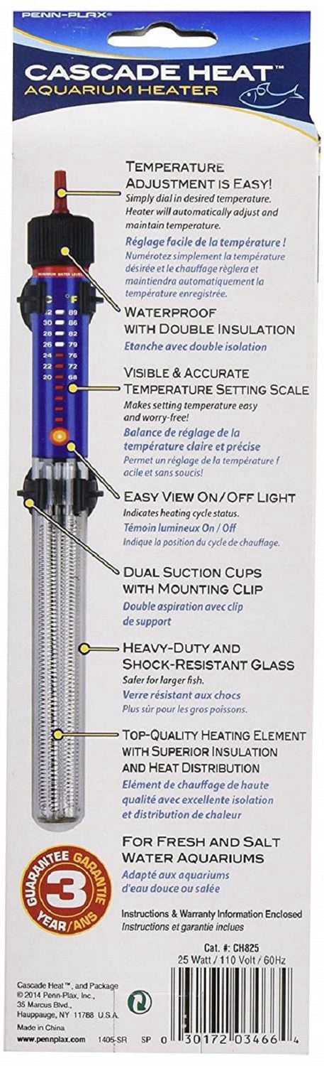 PENN-PLAX Chauffage d'aquarium à chaleur en cascade – Entièrement submersible – Idéal pour les aquariums d'eau douce et d'eau salée – 7,5" de longueur – 25 watts