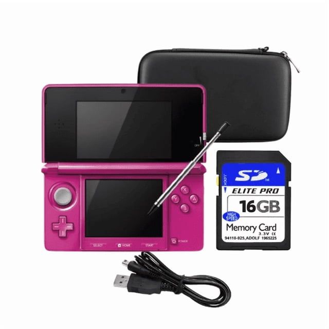 Nintendo 3DS Handheld Game Console Gross Pink Bundle with Carrying Case & 16GB SD Card (Refurbished)