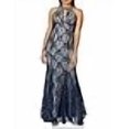 thumbnail image 3 of Nightway Womens Lace Keyhole Halter Gown Dress, Blue, 8, 3 of 4