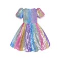 thumbnail image 2 of Girls Dress Sequin Shiny Rainbow Color Puffy Ruffle Bud Short Sleeve 6 Years, 2 of 6