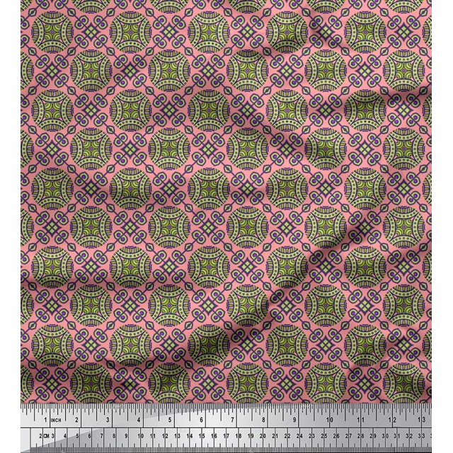 Soimoi Rayon Crepe Fabric Geometric & Mandala Kaleidoscope Decor Fabric Printed Yard 46 Inch Wide