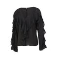 thumbnail image 3 of Women Button-down Ruffle Shirt V-neck Long Sleeve Blouse, 3 of 4