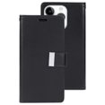 thumbnail image 1 of TopSave Goospery Rich MAX(5) Card Slot Leather Folio Wallet Flip Case For iPhone 16 Pro (6.3"), Black, 1 of 1