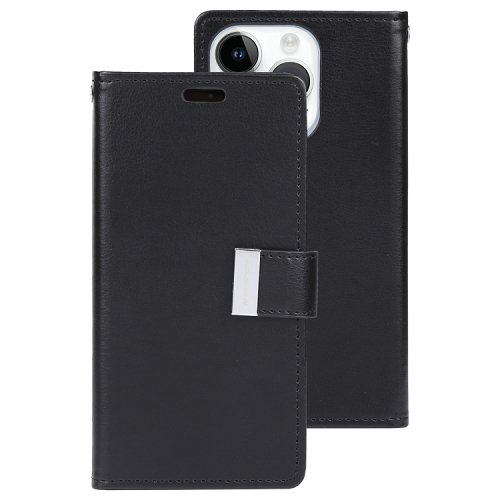 TopSave Goospery Rich MAX(5) Card Slot Leather Folio Wallet Flip Case For iPhone 16 Pro (6.3"), Black